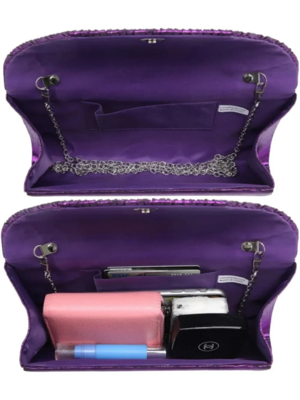 Women’s Purple Clutch Purse With Detachable Chain Wedding Formal Evening Bag
